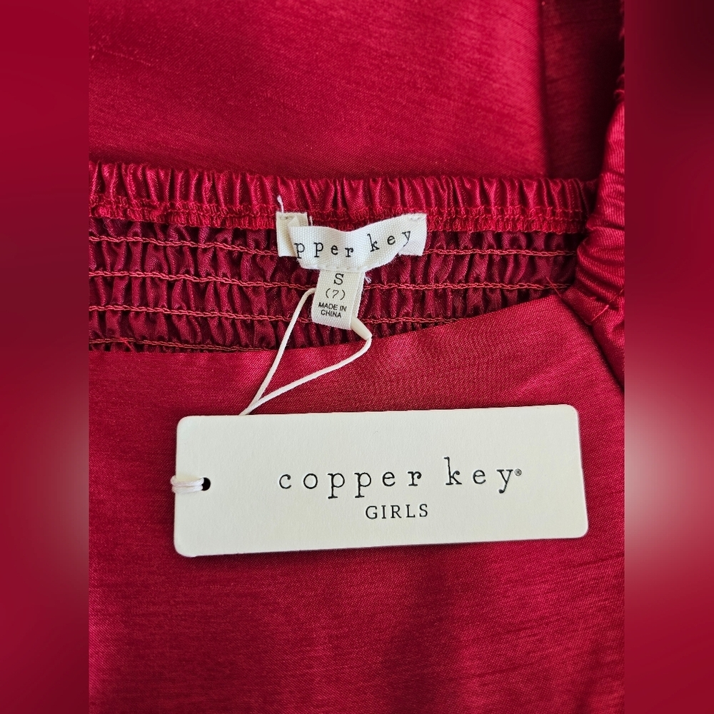 Copper Key Scarlet Red Puff Sleeve Girl's Dress Size 7 NWT - Picture 2 of 4